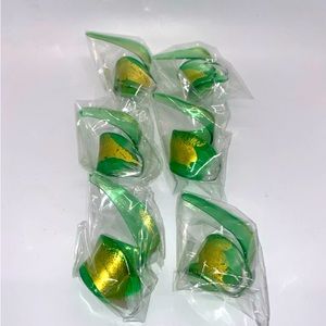 Murano Glass Napkin Rings by Onde Venezia set of 6 Green and Gold
